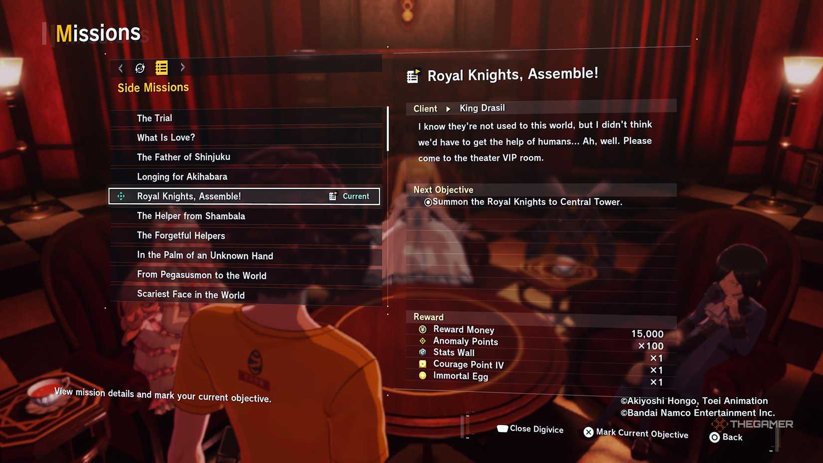 The Royal Knights Assemble quest in the mission log in Digimon Story Time Stranger.