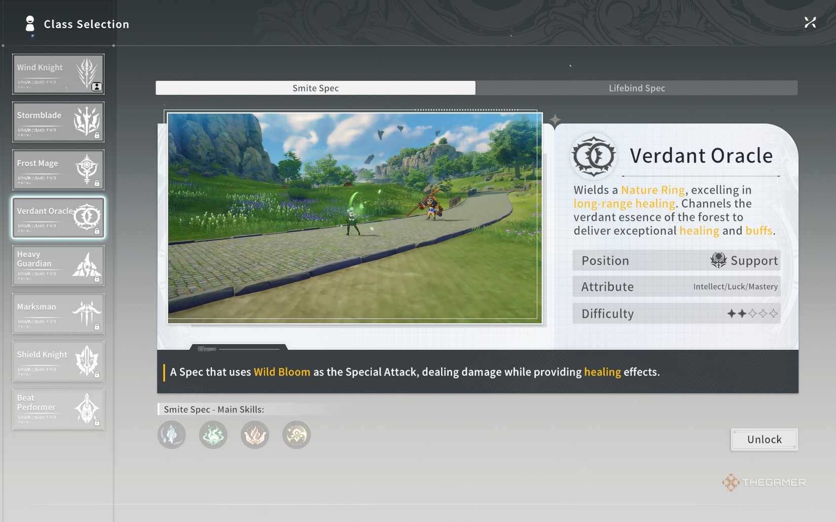 Selecting the Smite spec as a Verdant Oracle in Blue Protocol Star Resonance.