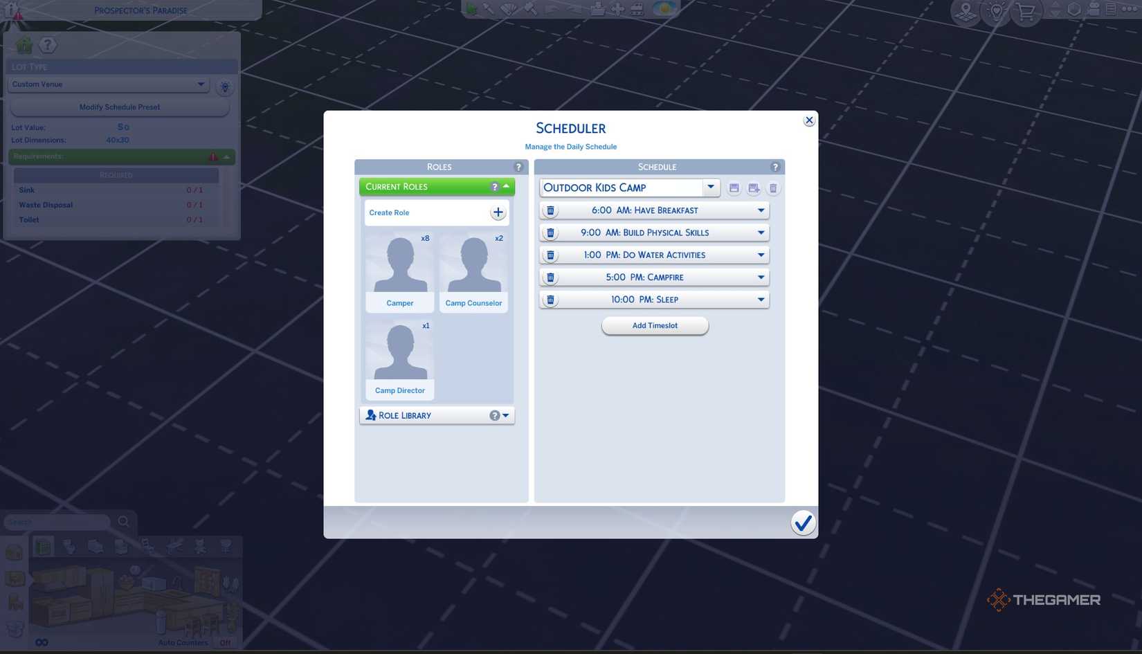 Setting a custom venue schedule in The Sims 4 Adventure Awaits.