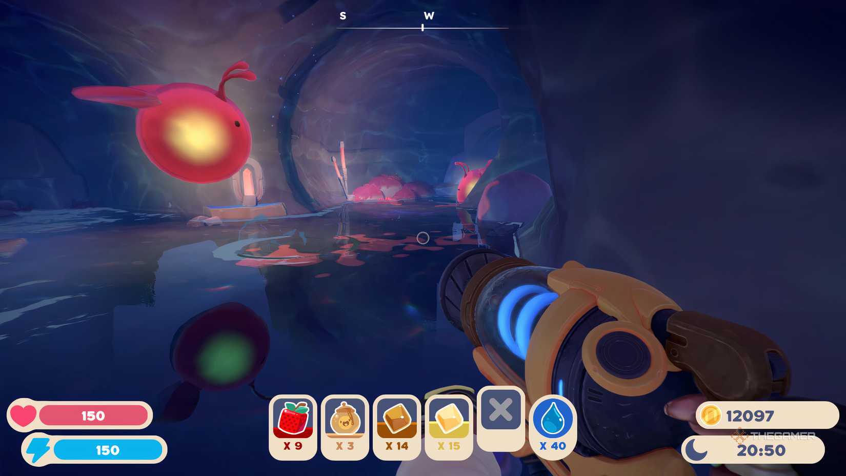A cave filled with Pink Phosphor Largo Slimes.