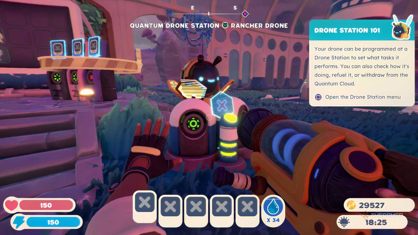 Slime Rancher 2 A Quantum Drone at the Drone Station in the conservatory.
