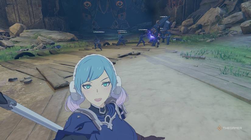 Taking a selfie in front of a battle in Blue Protocol Star Resonance.-1