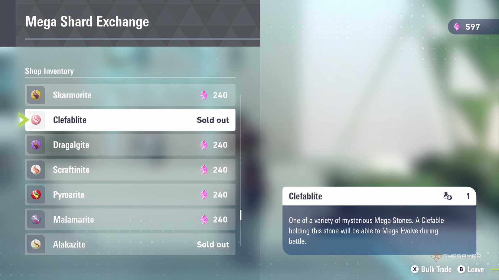 The Clefablite in Pokemon Legends: Z-A at Quasartico's Mega Shard Exchange.