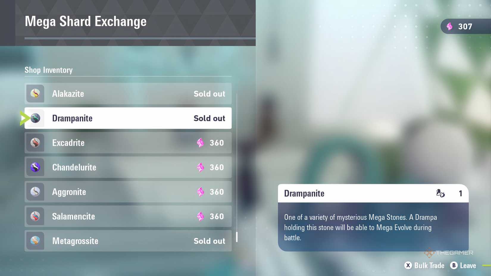 The Drampanite Mega Stone in Pokemon Legends: Z-A at the Mega Shard Exchange.