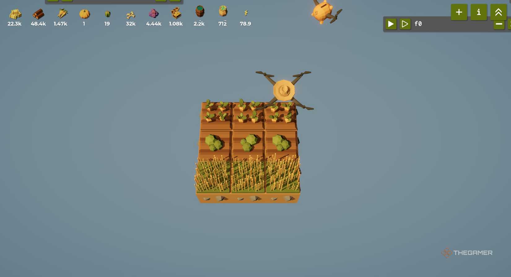 The Farmer Was Replaced with a farm of grass, bushes, and carrots