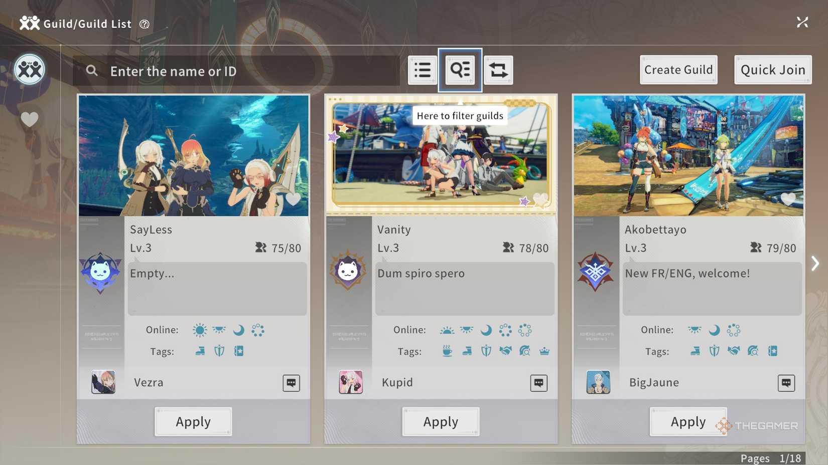 The home screen for Guilds when you're not in one in Blue Protocol Star Resonancne.