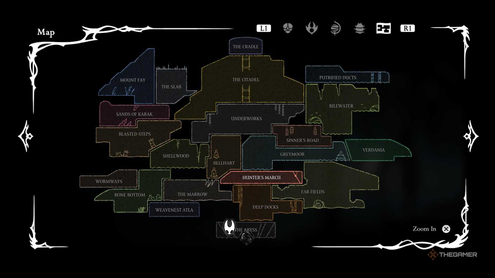 The map of Pharloom in Hollow Knight: Silksong.