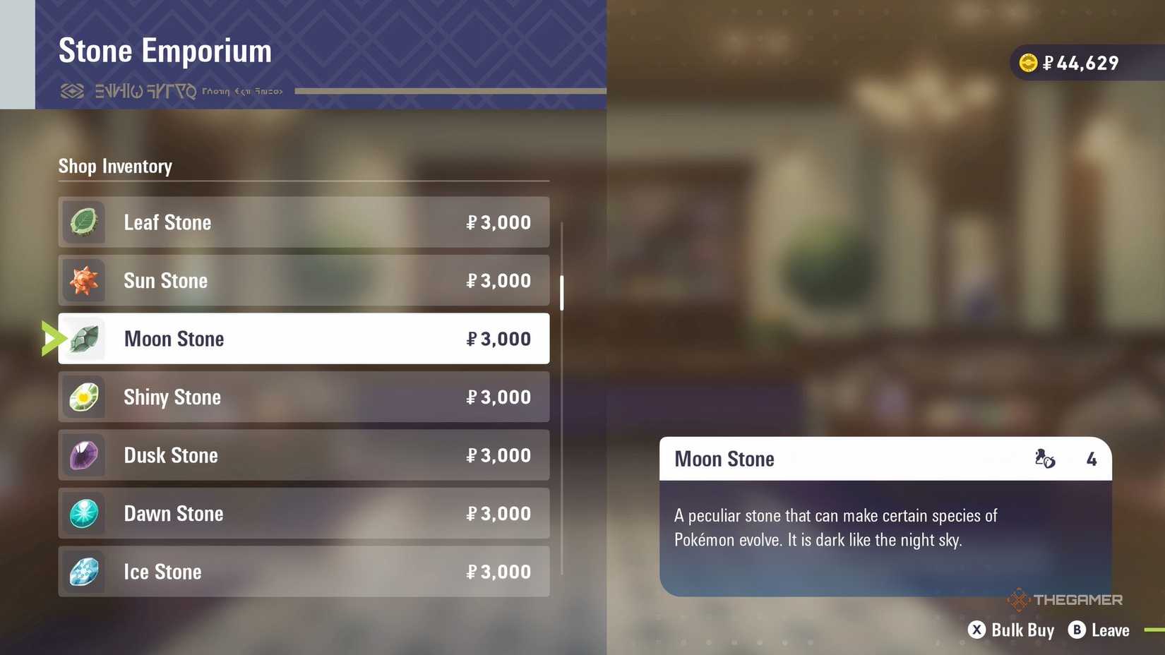 The Moon Stone available to buy in Pokemon Legends: Z-A at the Stone Emporium.