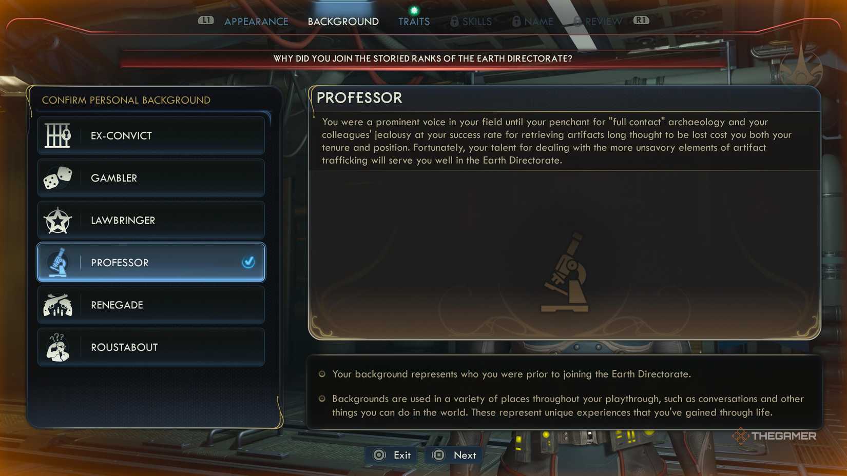 The description of e professor background in the outer worlds 2.