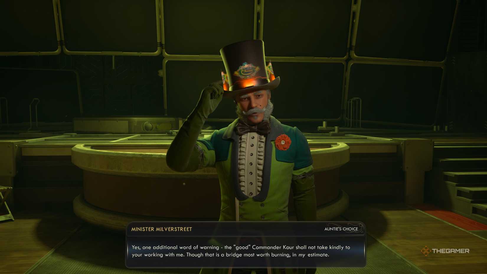 Talking to Milverstreet about Kaur in The Outer Worlds 2.