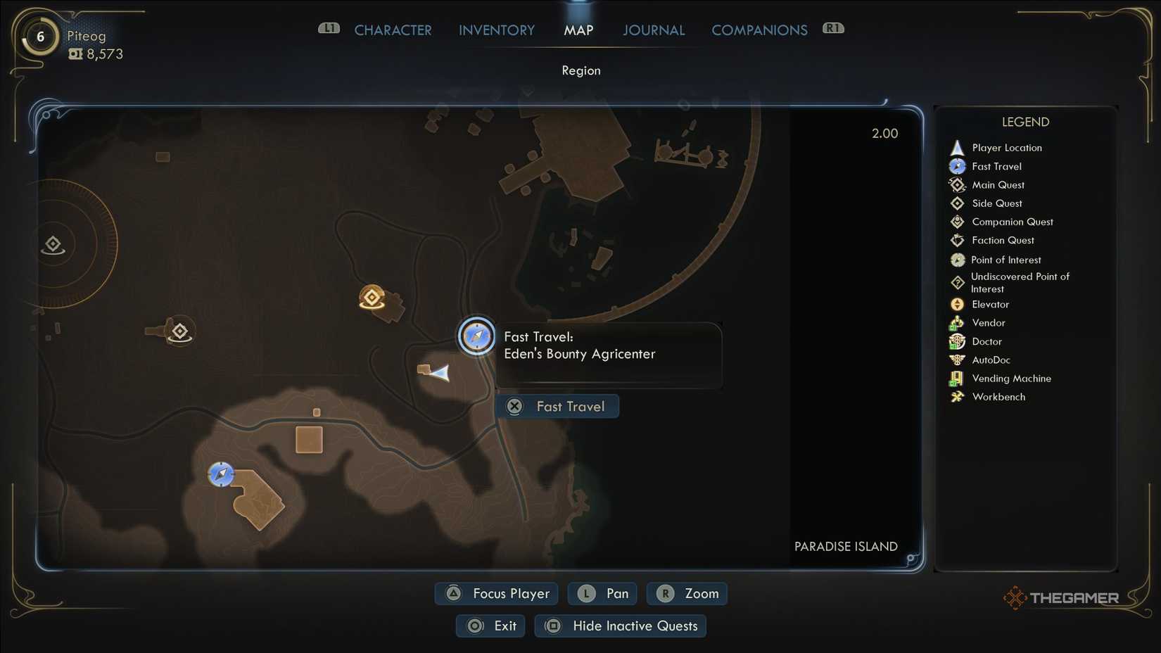 The location of Eden's Bounty Agricenter on the map in The Outer Worlds 2.