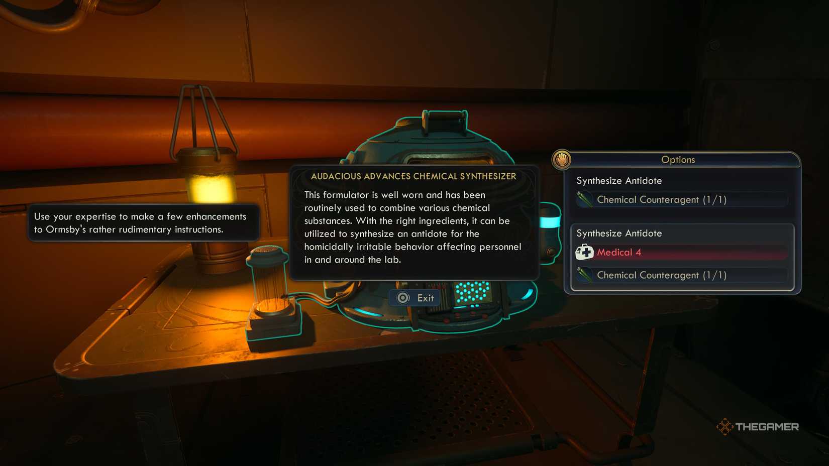 Options to synthesise an antidote in The Outer Worlds 2.