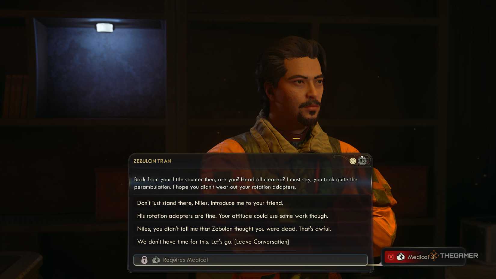 Multiple dialogue options with Zebulon in The Outer Worlds 2.