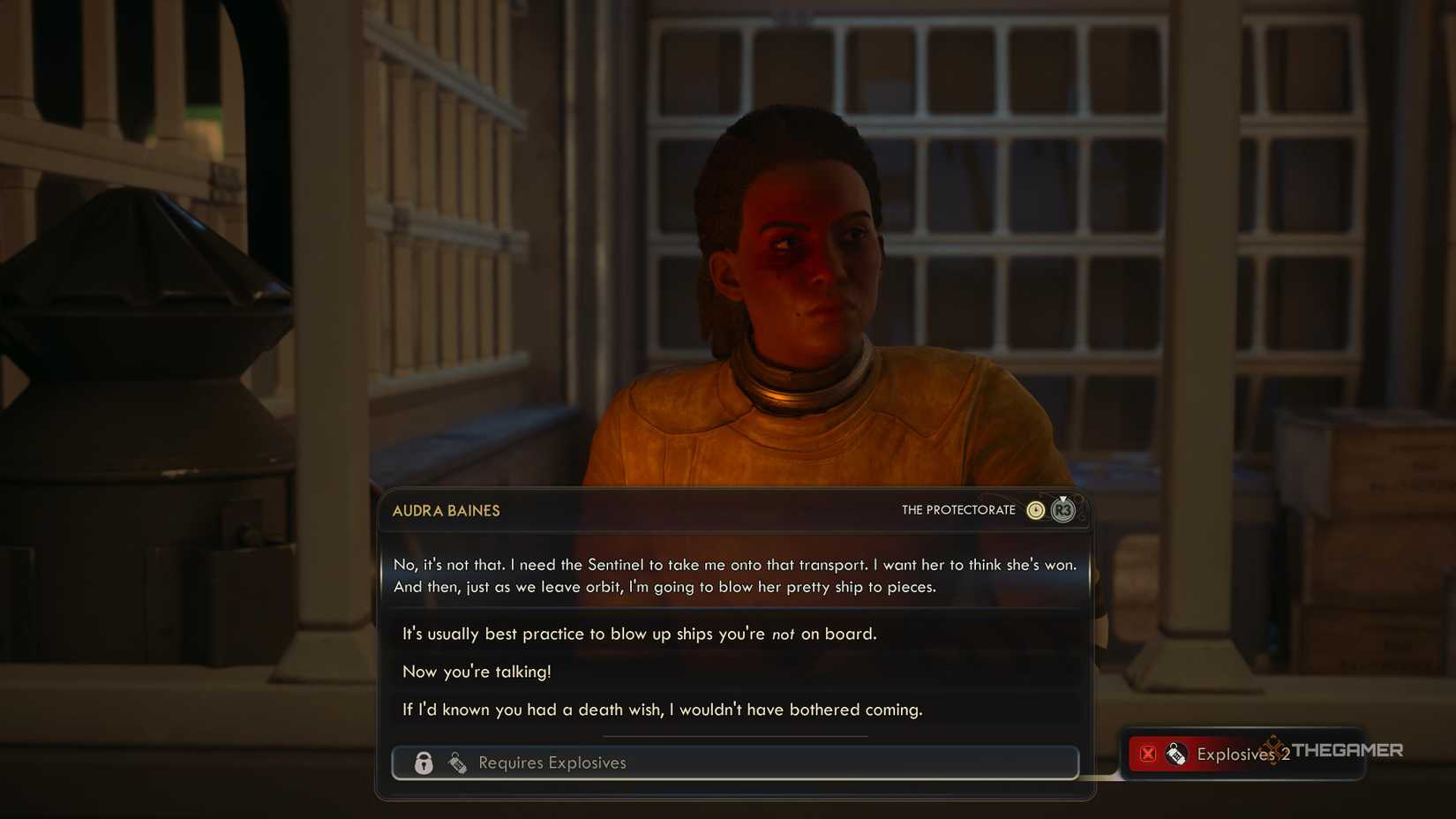 Multiple dialogue options with Audra in The Outer Worlds 2.