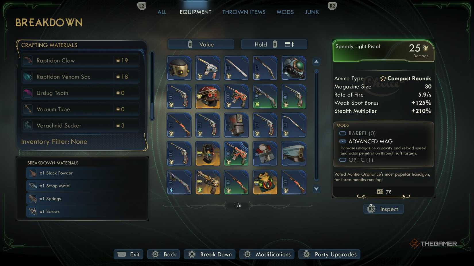 The breakdown system in the outer worlds 2.