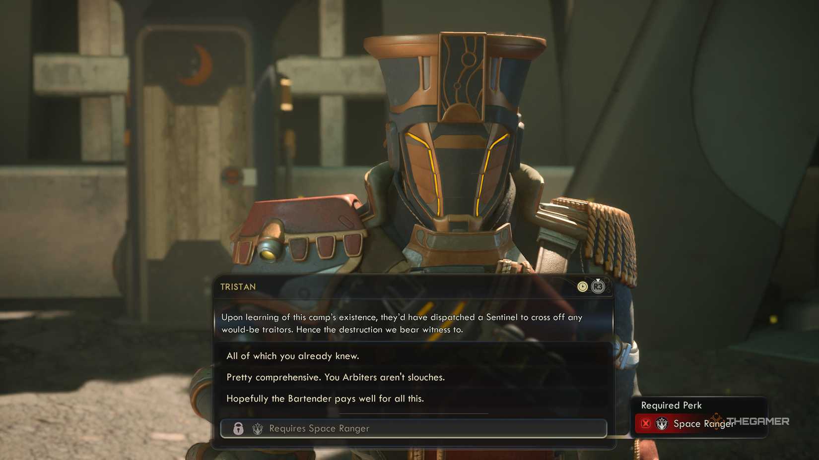 Tristan deducing about the refugee camp in the outer worlds 2.