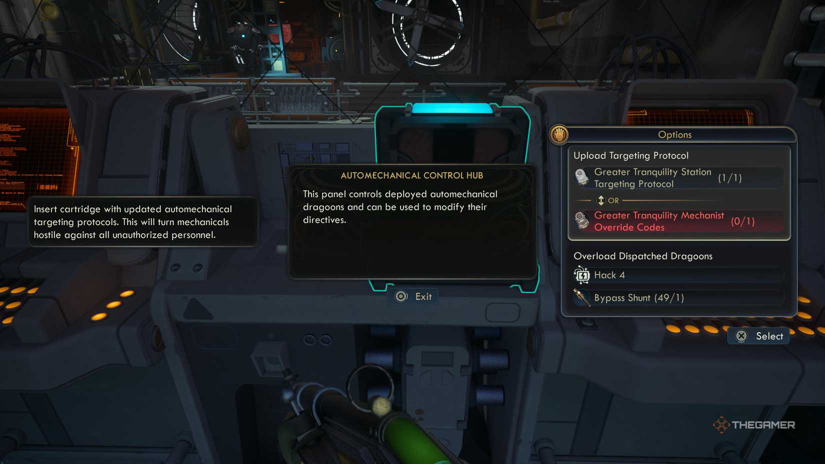 Options to hack robots in the greater tranquility substation in The Outer Worlds 2.