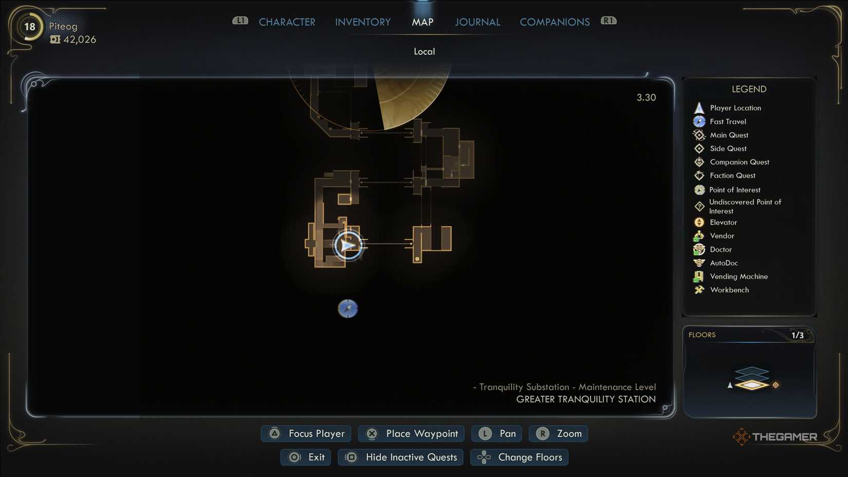 The map location for an observation hidden door in the greater tranquility station in the outer worlds 2.