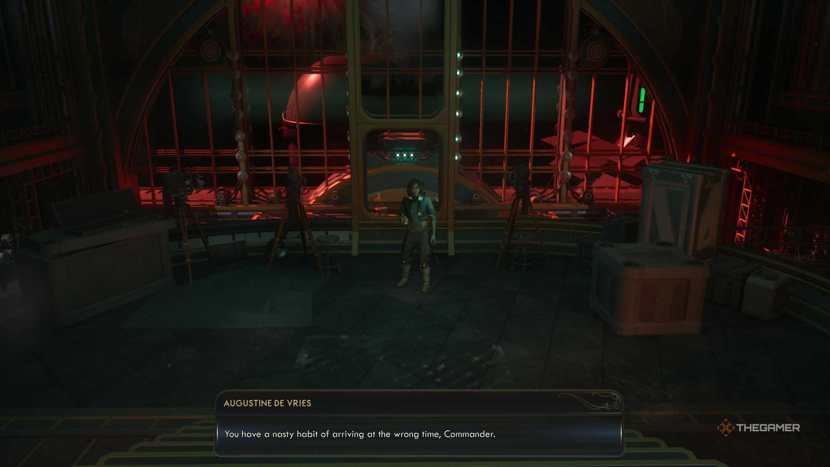 Confronting Augustine de Vries in the greater tranquility substation in the outer worlds 2.