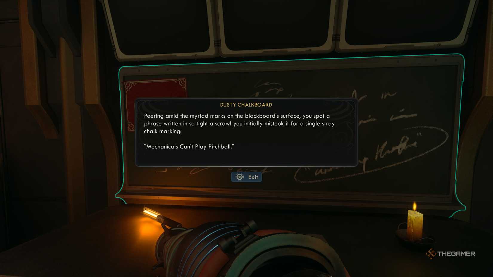 A chalkboard with a message in the outer worlds 2.