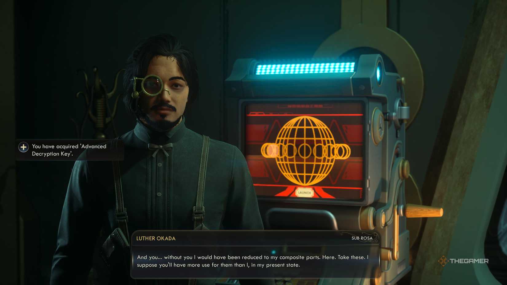 Okada giving an advanced decryption key in the outer worlds 2.