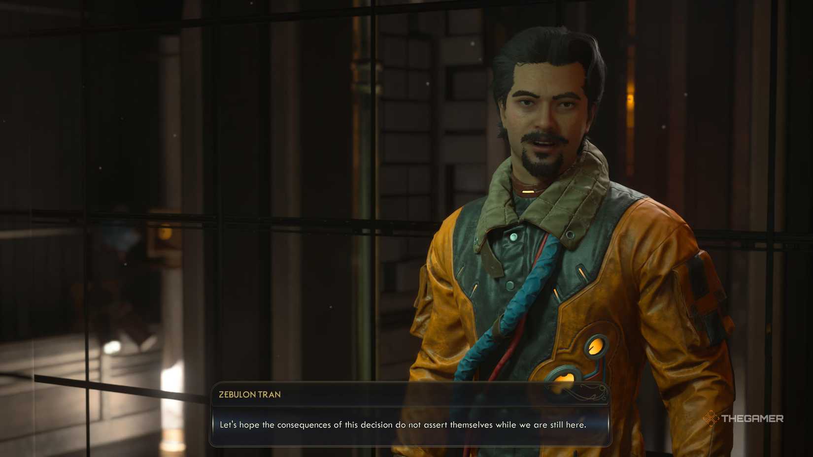 Zeb talking about letting the tomb staff live in The OuterWorlds2.