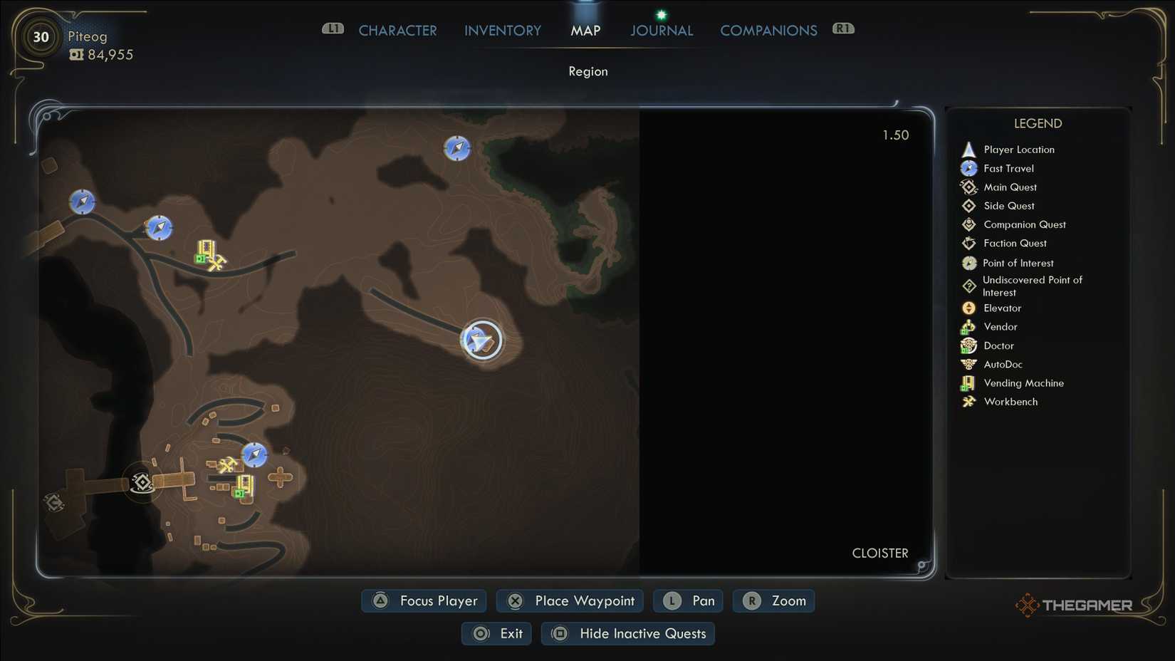 The northeast Excogitation Chapel map location in The Outer Worlds 2.