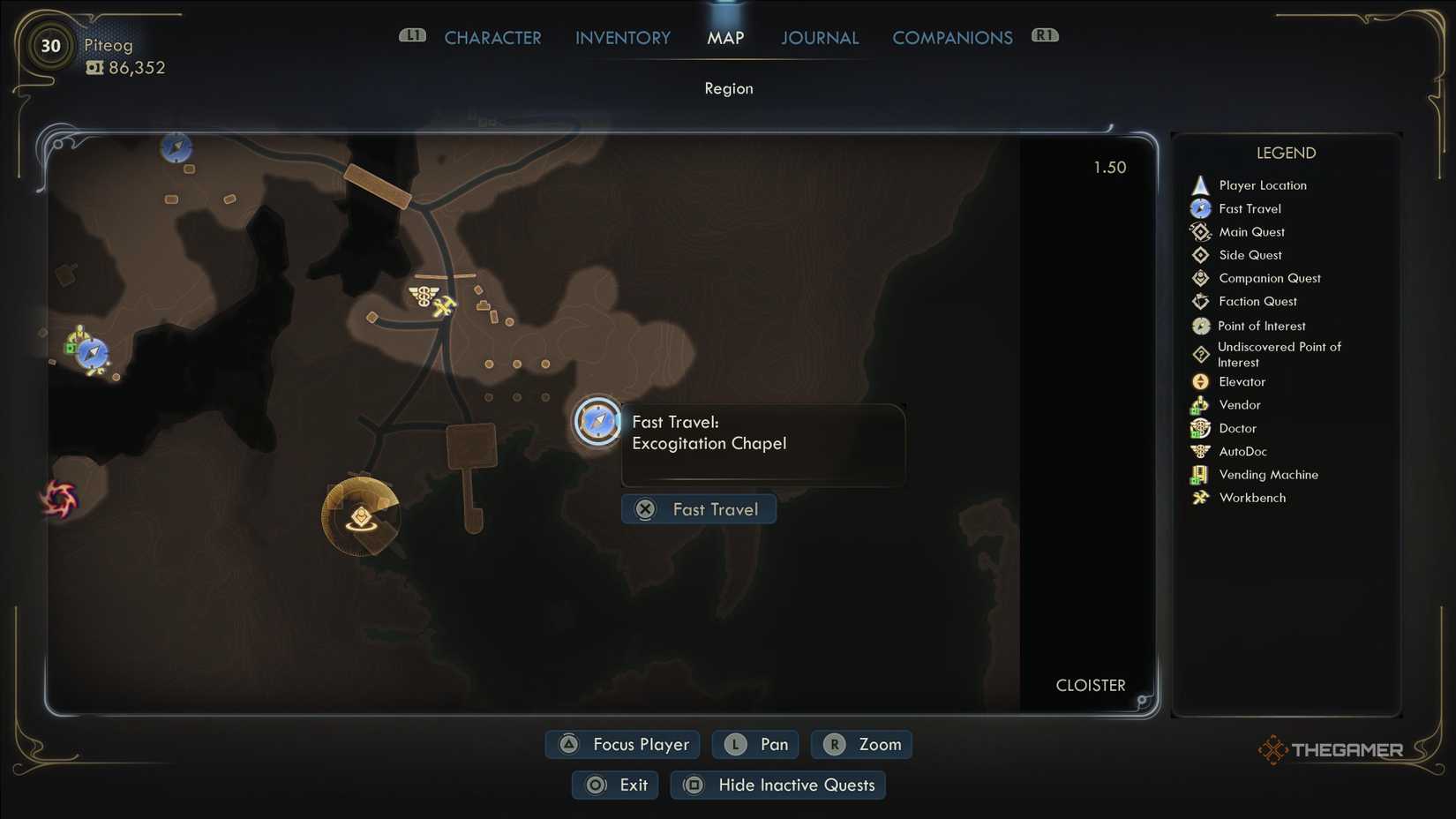 The southeast Excogitation Chapel map location in The Outer Worlds 2.