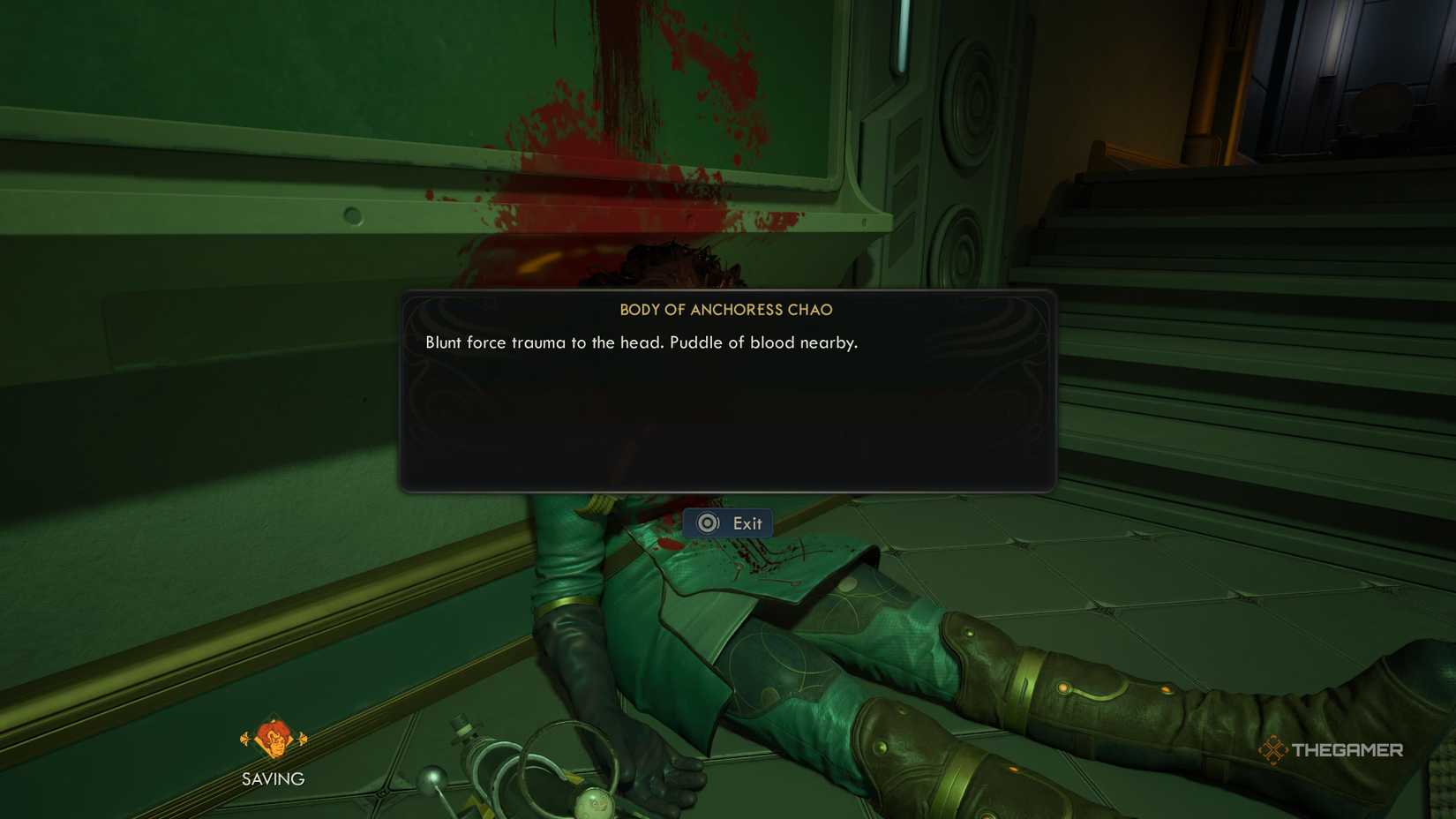 A bloodied and dead anchoress chao in the outer worlds 2.