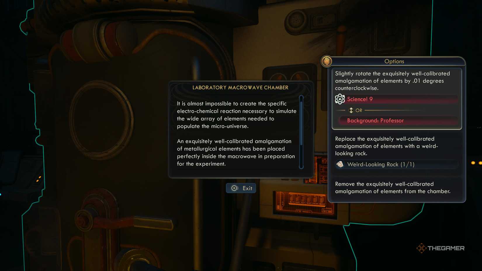 The options of the macrowave machine in the outer worlds 2.