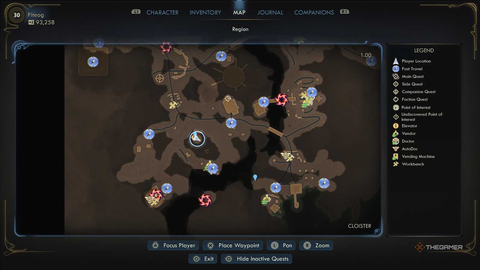 The southwest Excogitation Chapel map location in The Outer Worlds 2.