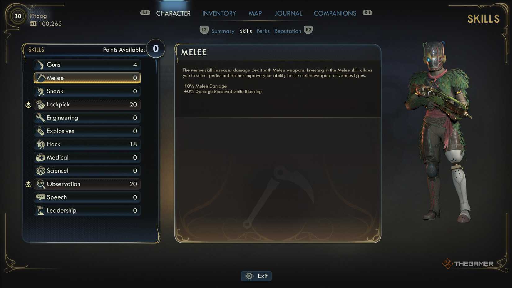 The Melee skill in the list of skills in the outer worlds 2.