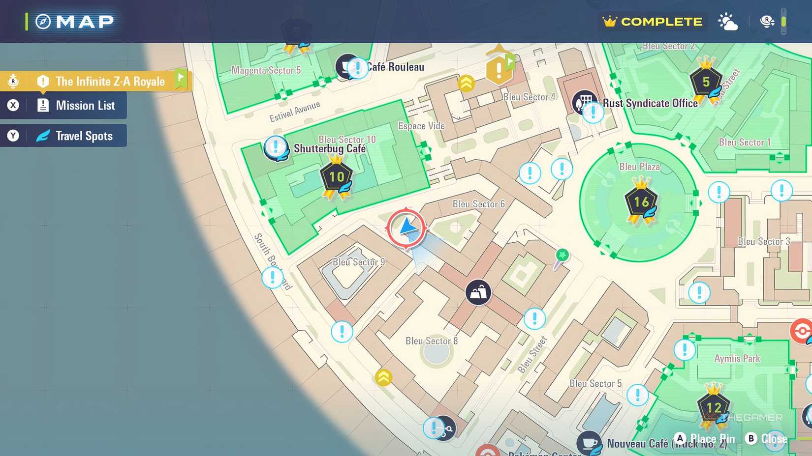 The Pokemon Legends: Z-A map location of scaffolding to get on top of Passade De La Felicite.