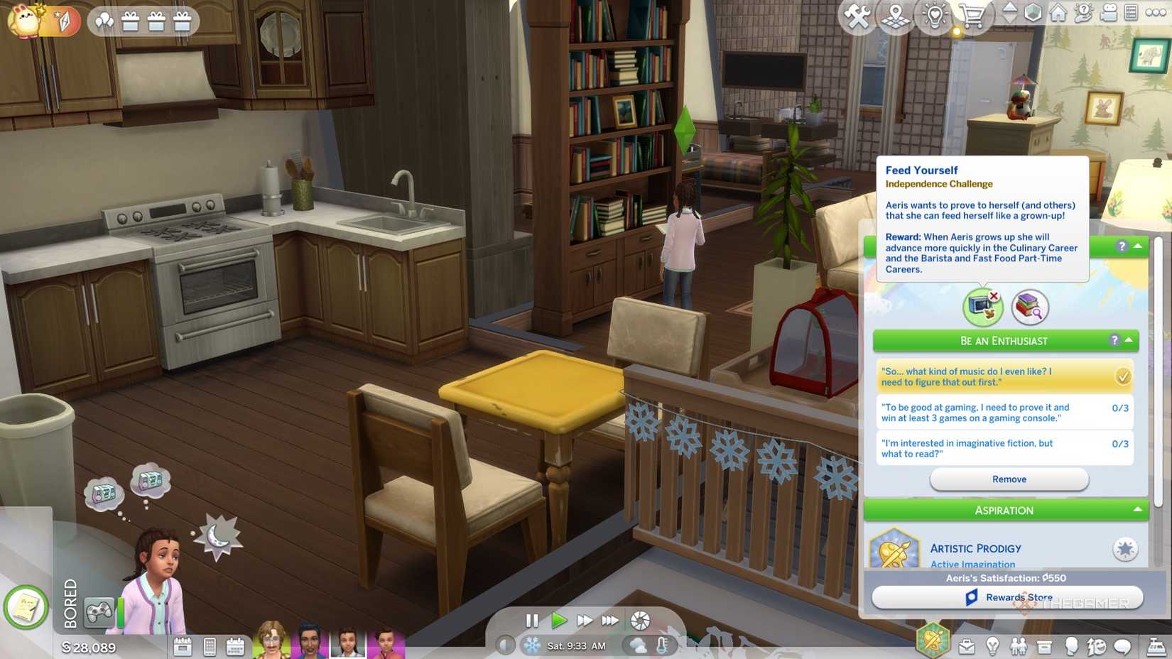 The Sims 4 Feed Yourself Challenge. Kid at the bookcase.