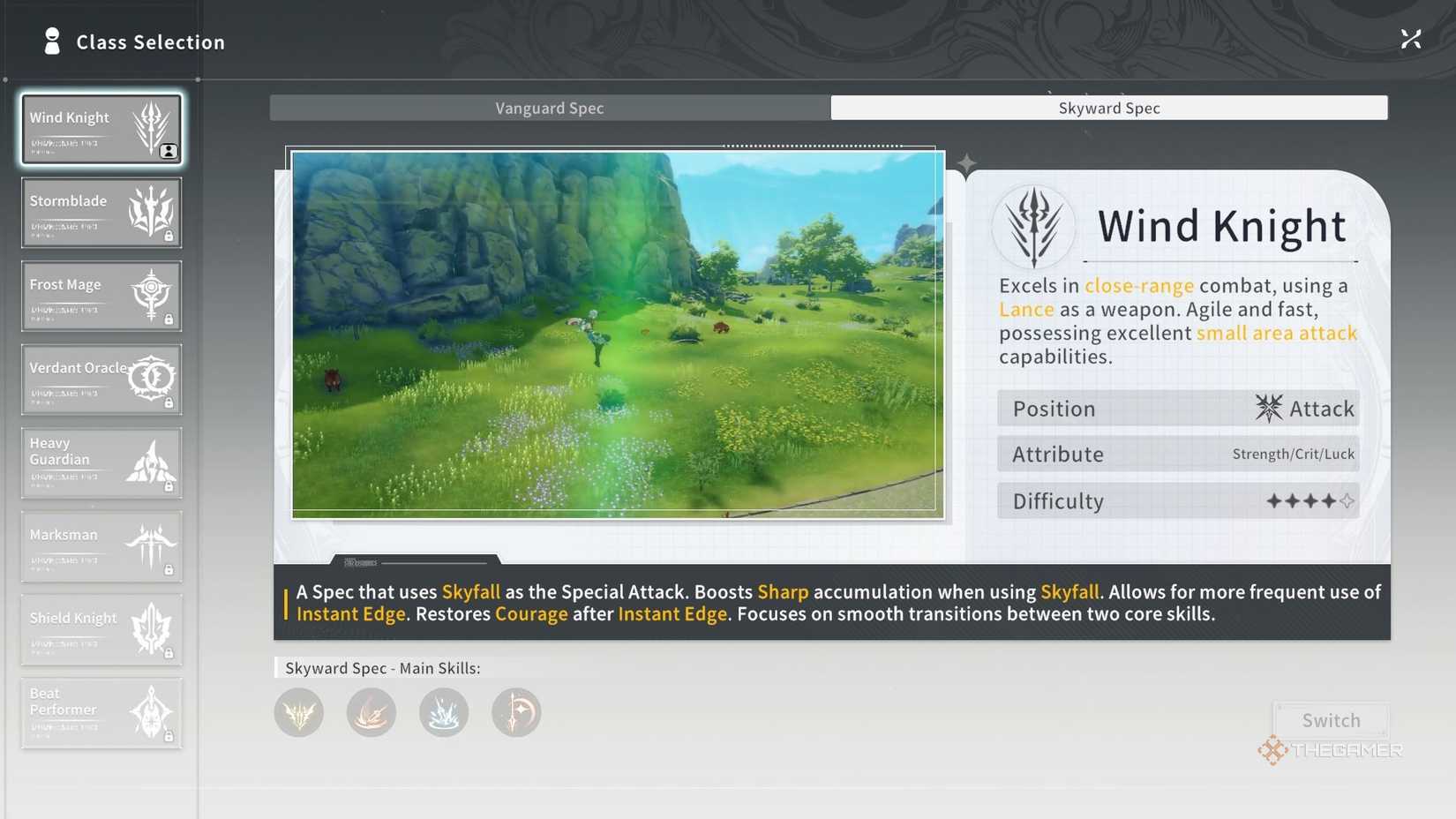 The Skyward Spec info screen in Blue Protocol Star Resonance.