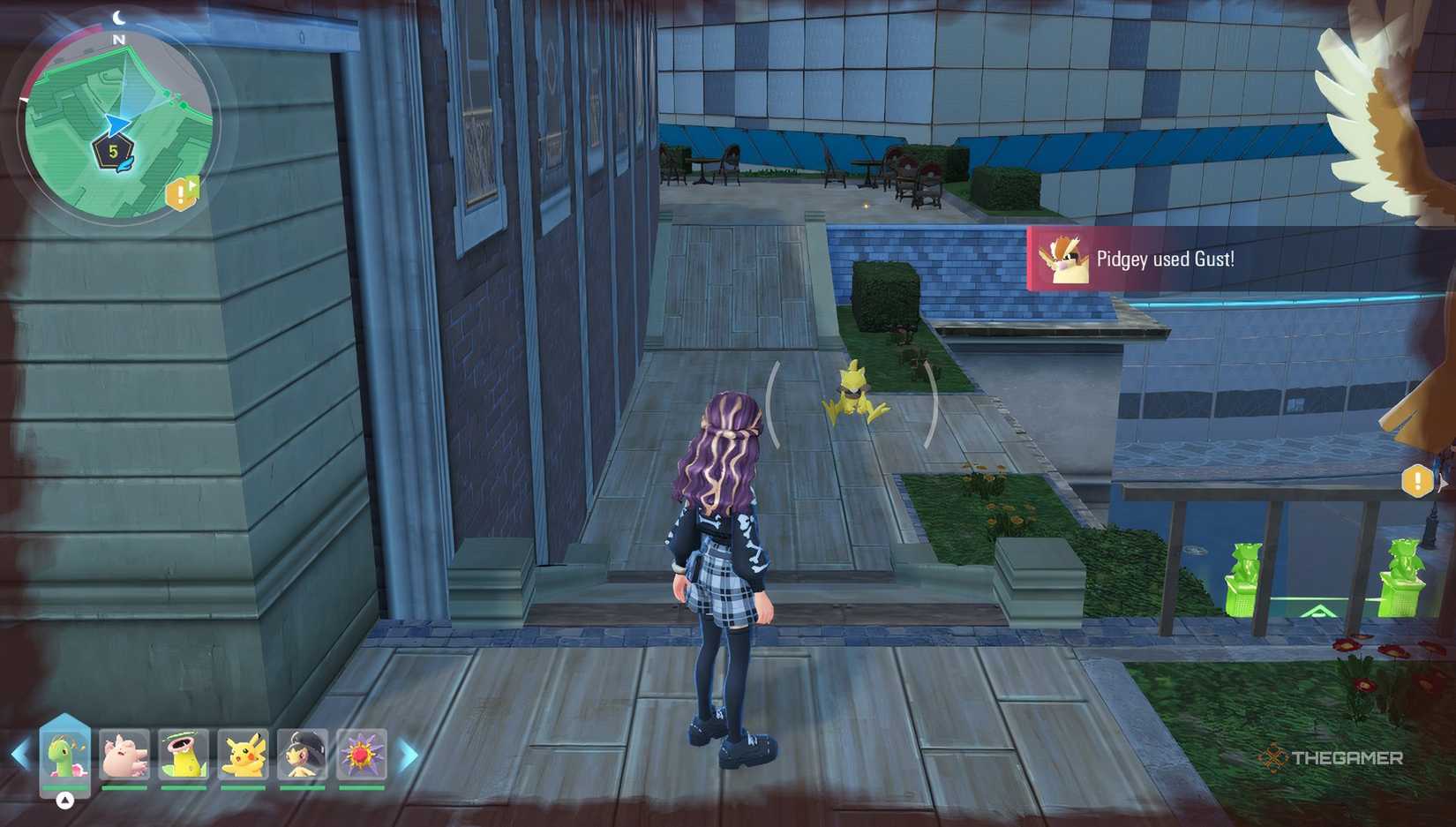 Trainer standing near an Abra on a roof in Pokemon Legends Z-A