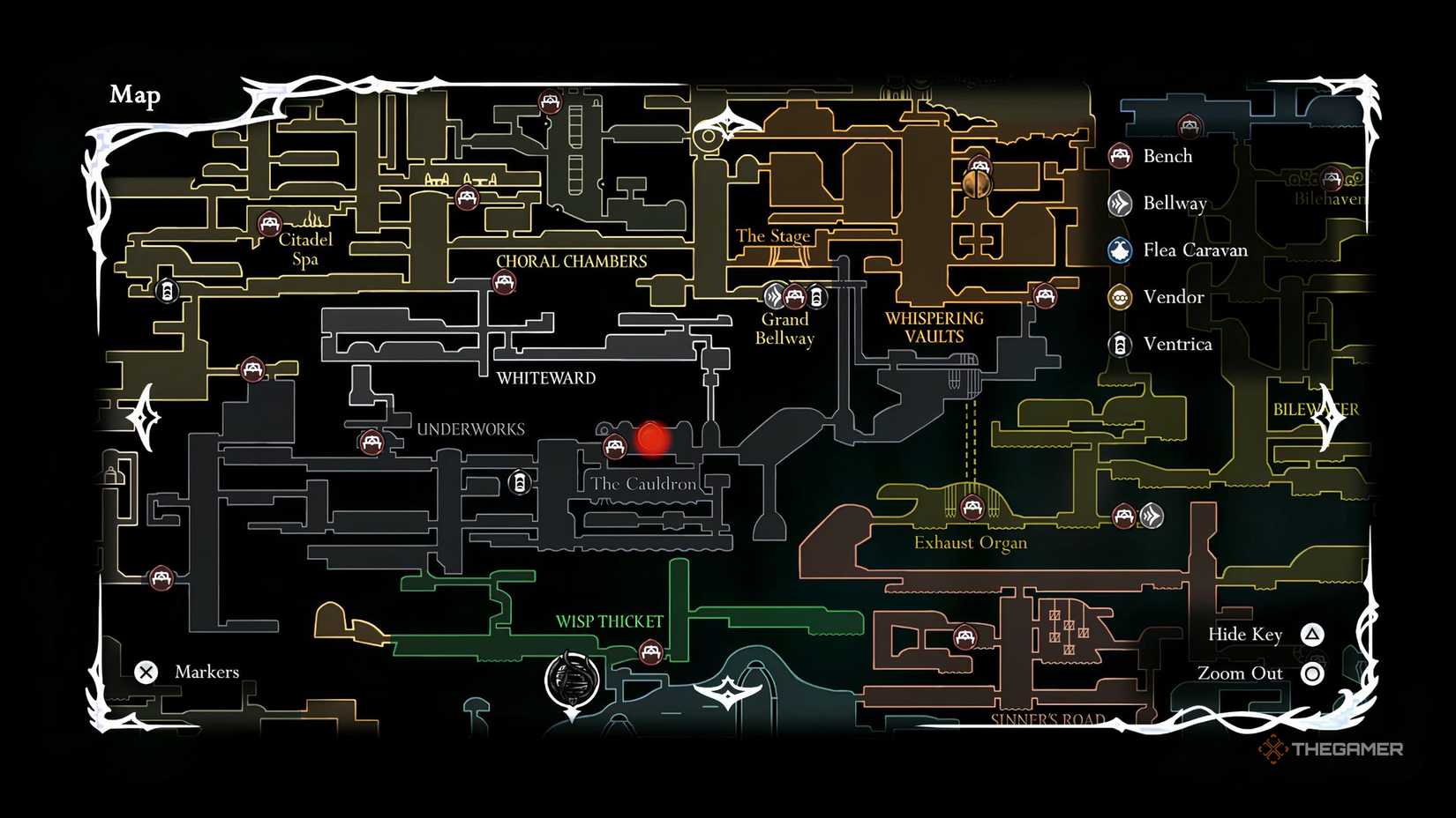 Twelfth Architects location on the map in Hollow Knight: Silksong.