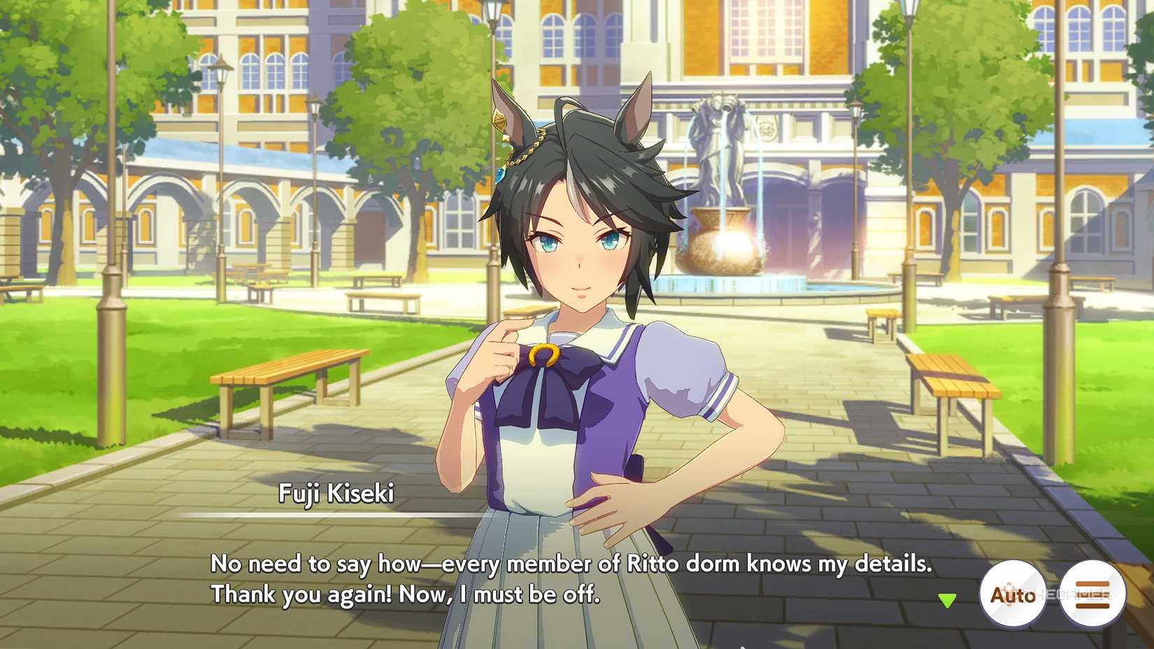 Umamusume Pretty Derby Fuji Kiseki telling you how to contact her at the dorm.