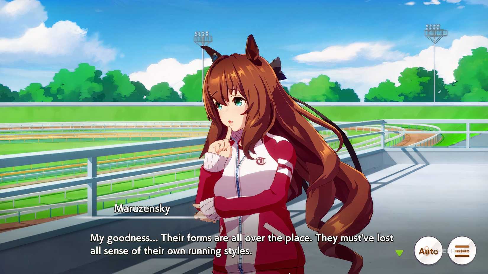 Umamusume Pretty Derby Maruzensky on the event menu in a bathing suit, happy to see the player.