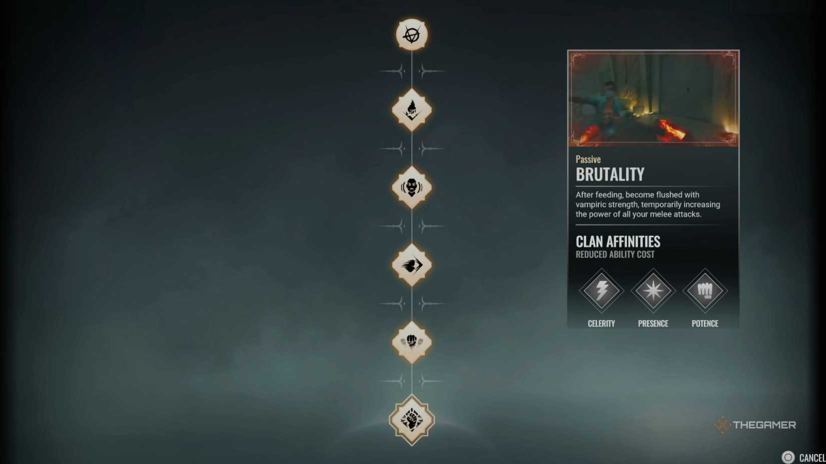 Vampire The Masquerade Bloodlines 2 clan ability tree.