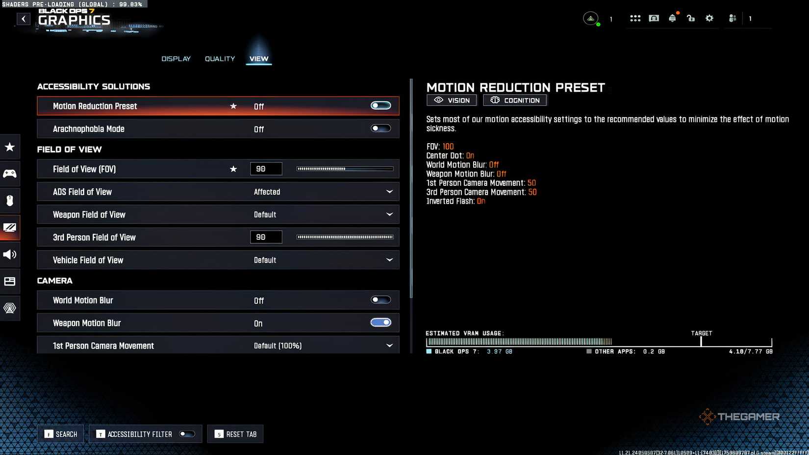 View graphics options in the Call of Duty: Black Ops 7 beta.