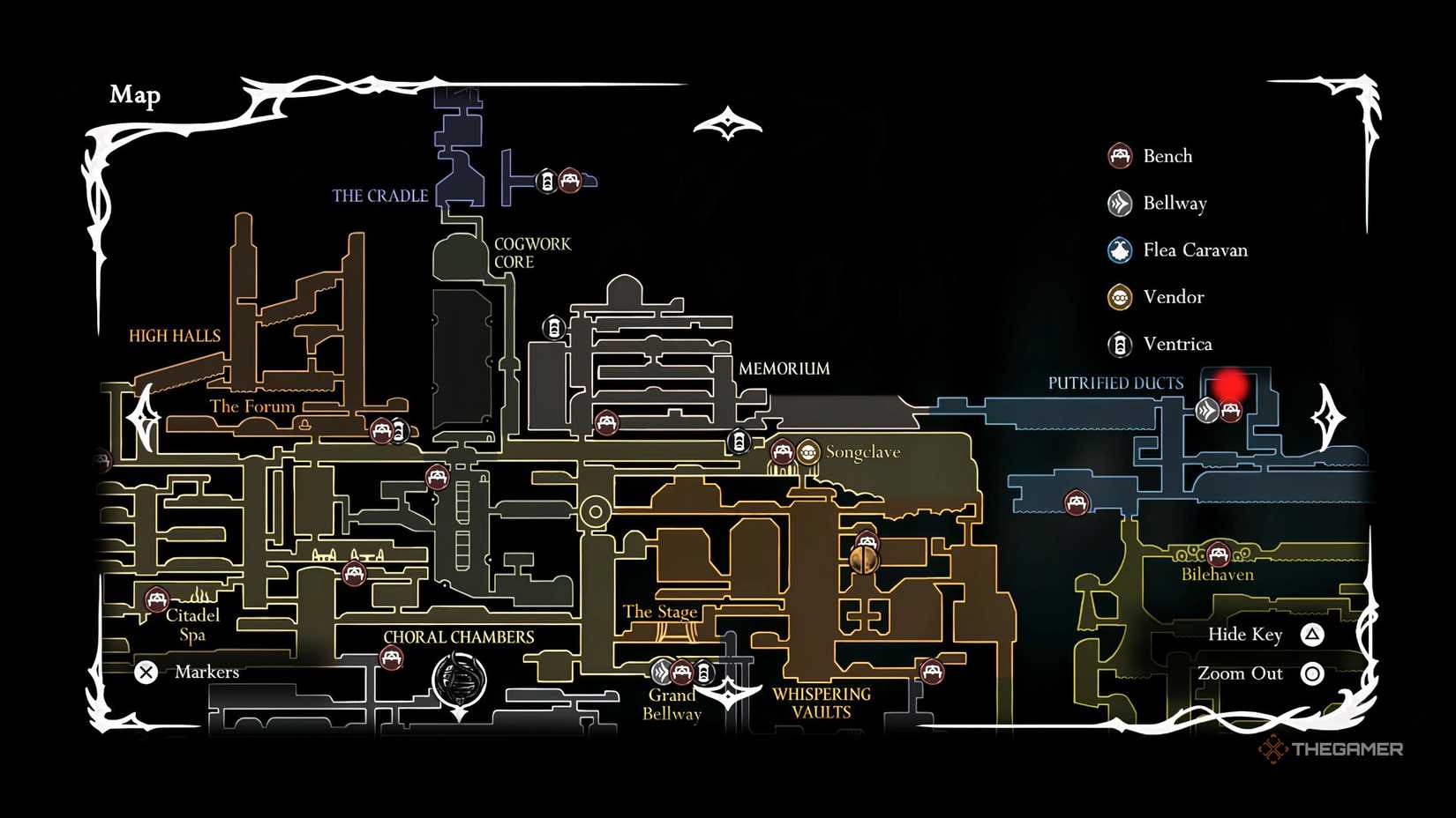 Vogs location on the map in Hollow Knight: Silksong.