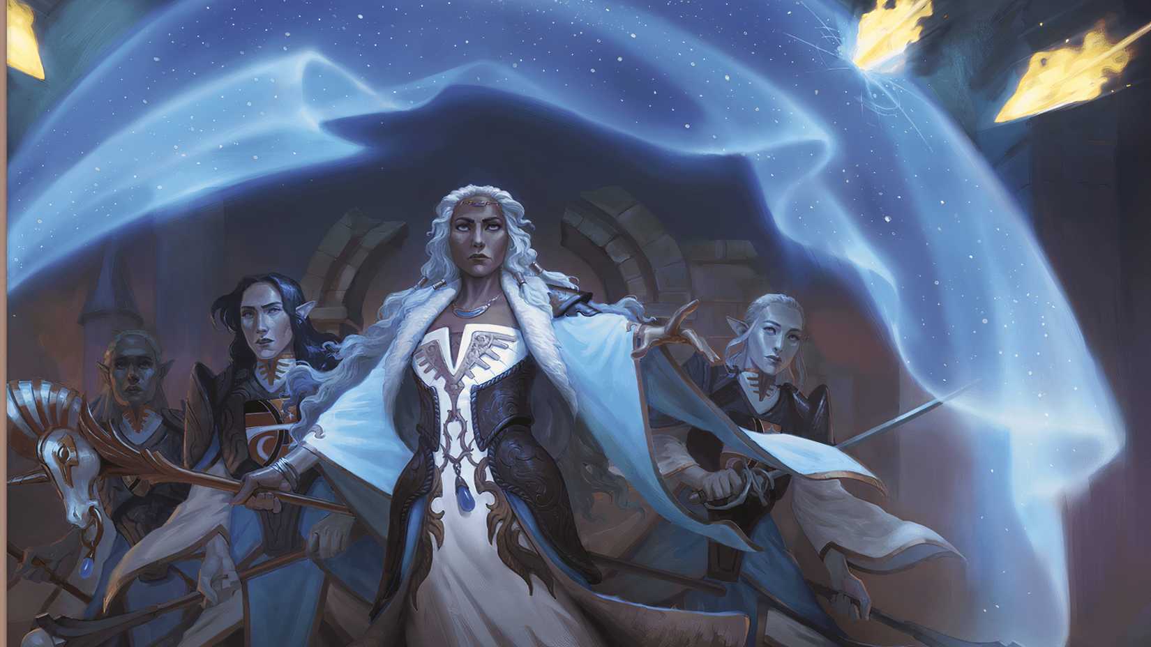 Alustriel Silverhand protecting her allies with a mooncloak in DND.