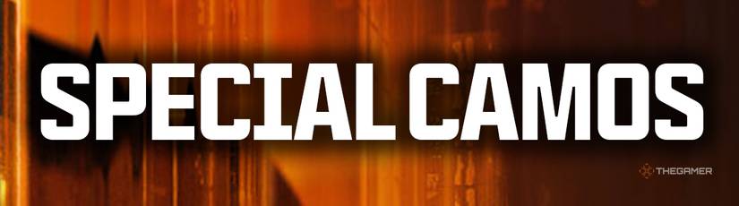 Special Camos text over an orange background.