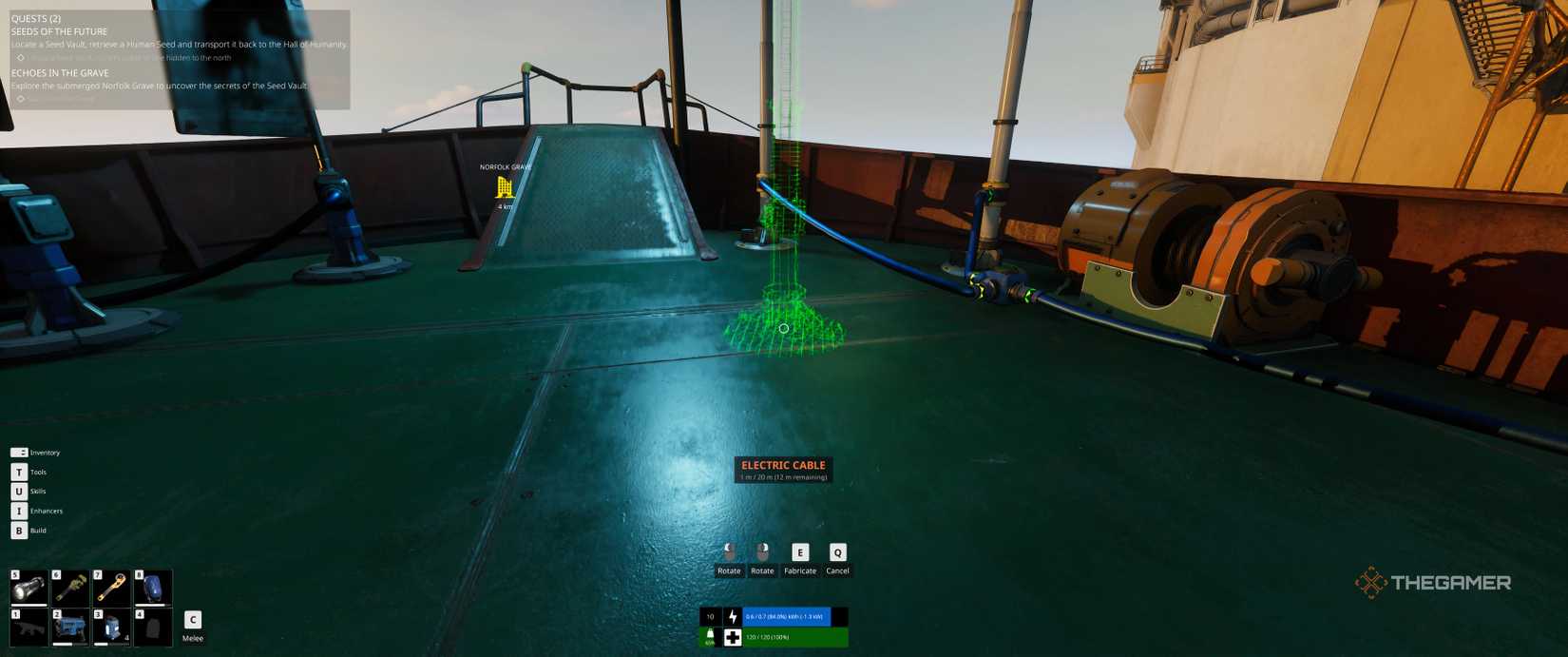 Showing a wiremesh of a wind generator being placed on the ship deck in The Last Caretaker.