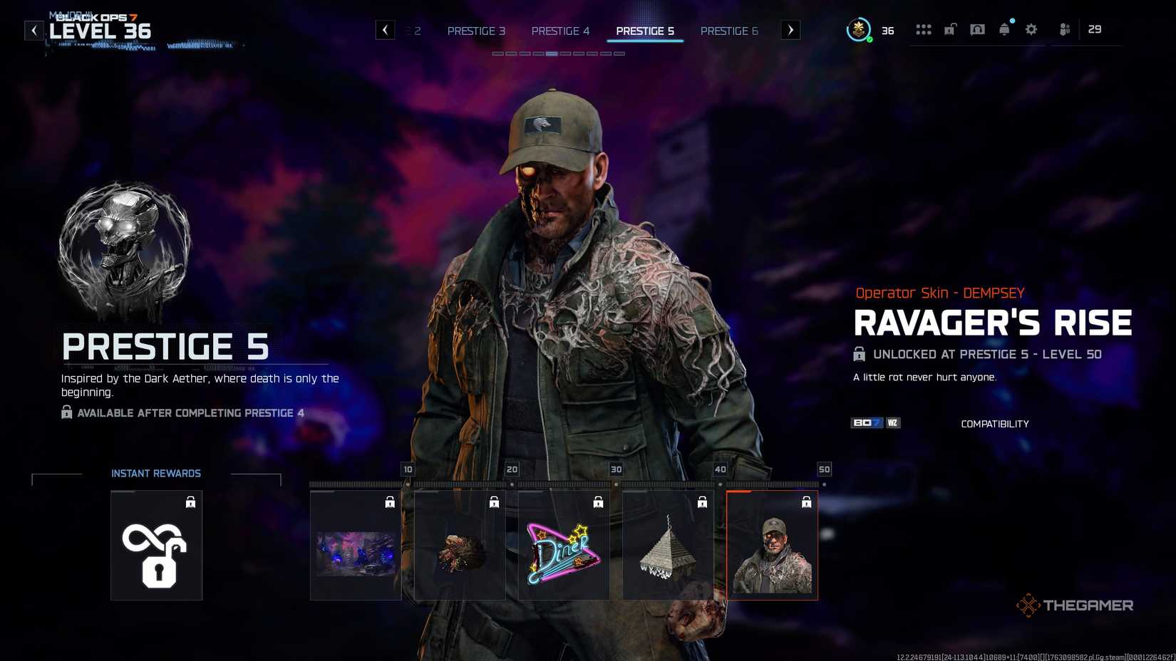 A player looking at the Prestige Rewards for Call of Duty: Black Ops