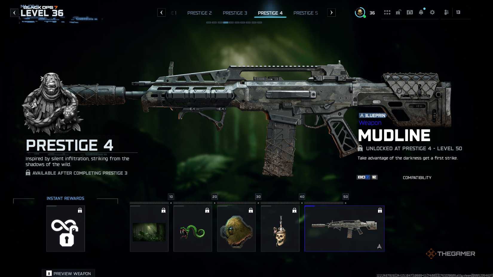 A player looking at Prestige rewards in Call of Duty: Black Ops 7.