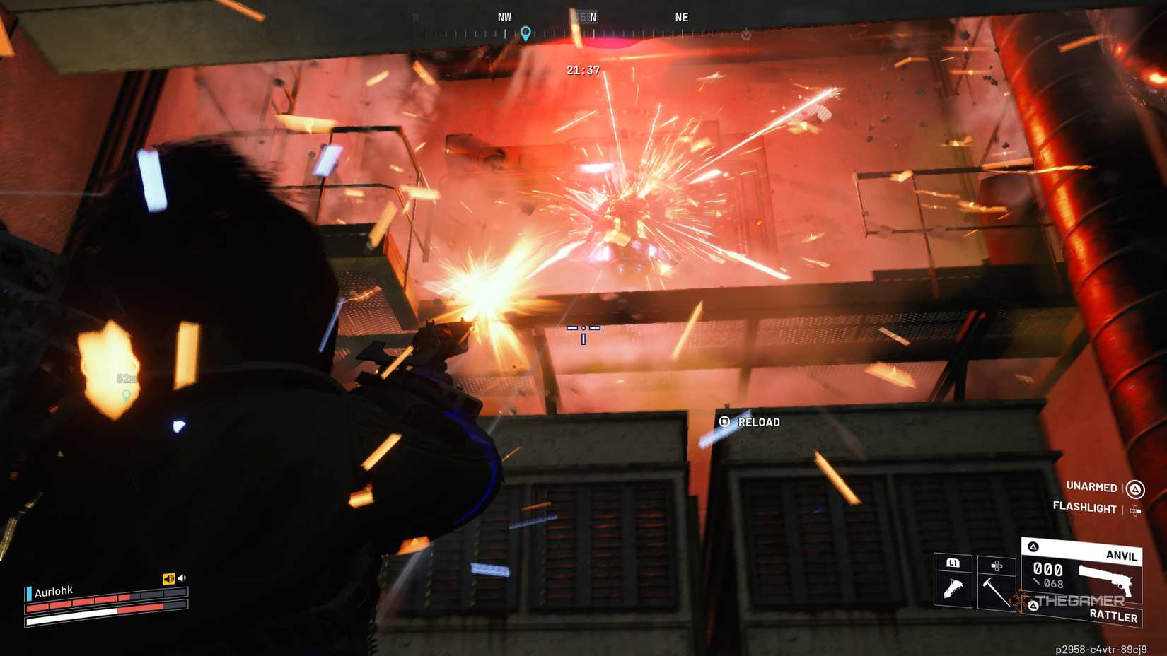 Player Raider aiming at a Shredder while it uses its shotgun blasts and taking heavy damage from it in Arc Raiders.