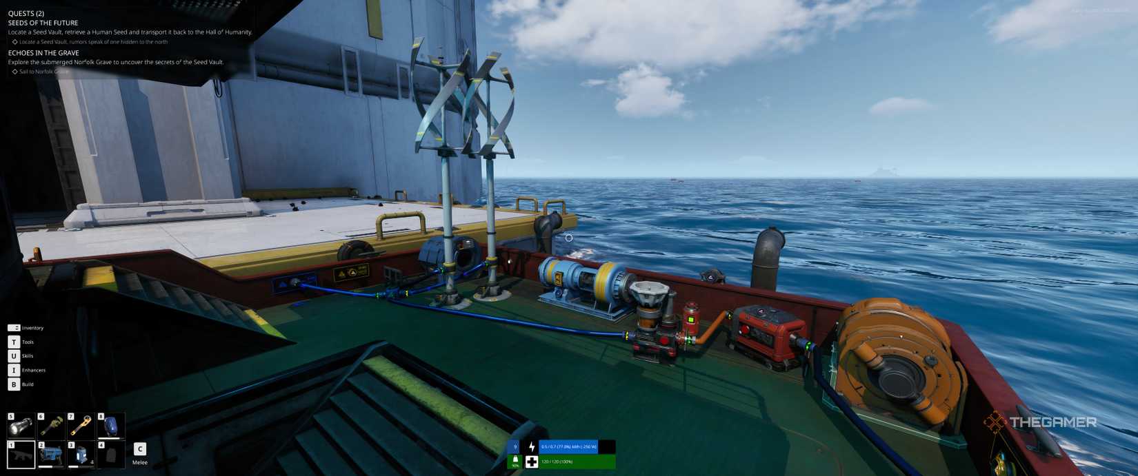 Petrol and turbine power set ups on the back of the ship in The Last Caretaker.