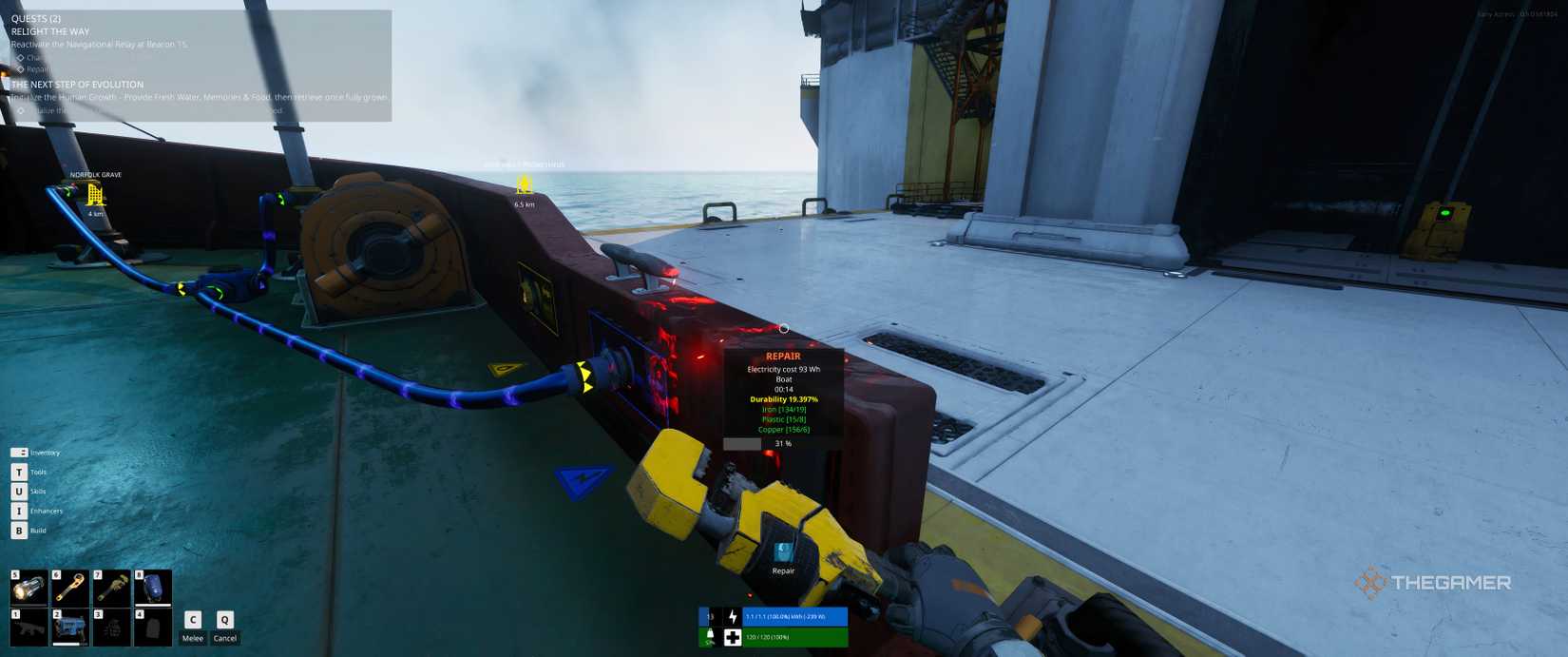 Fixing damage on the ship in The Last Caretaker.